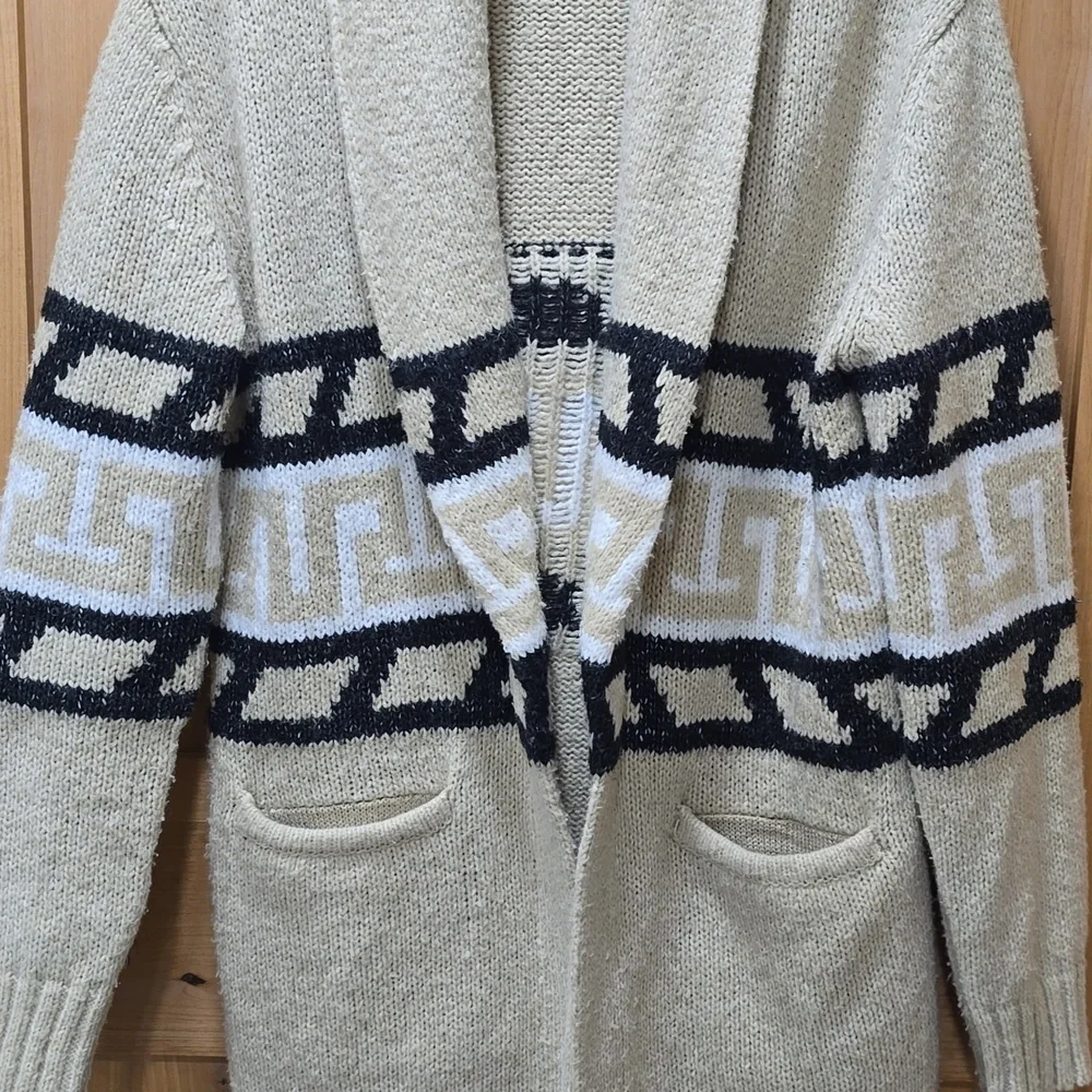 Vtg. Aztec Geo Design Knit Cardigan Sweater By Press Sz M